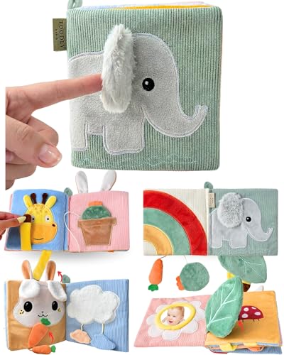 Image of Toodly Cute Soft Baby Book with Mirror, Activities, Touch and Feel & Crinkle Pages - Interactive Sensory Cloth Toy for Babies 0-6, 6-12 & 12-18 Months - Adorable Animal Themes for Early Development