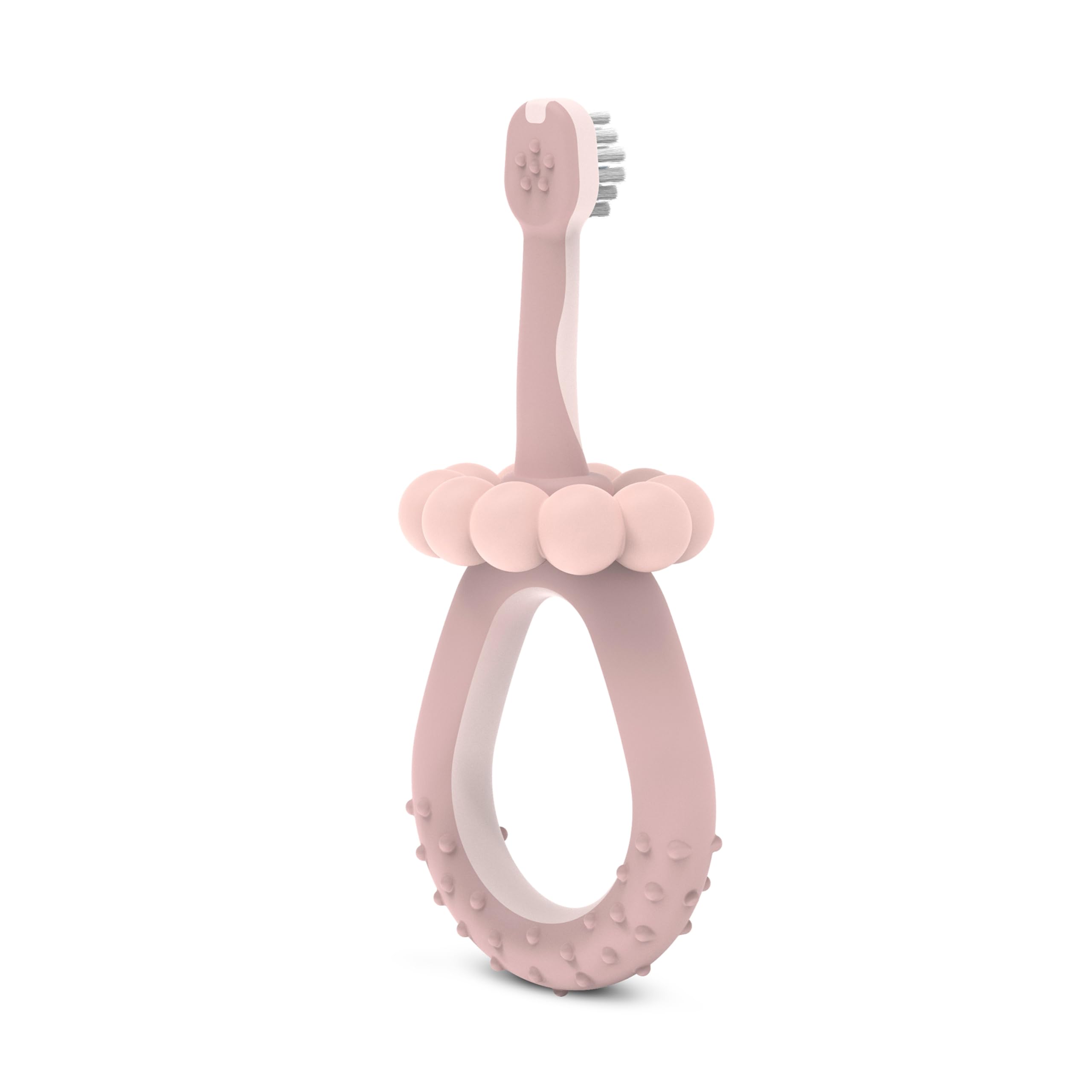 Suavinex, Spazzolino da denti per bambini da 0 a 2 anni, setole super morbide, ideale per gengive sensibili, manico ergonomico, testurizzato e antiscivolo, tappo di sicurezza, pulisci lingua, rosa