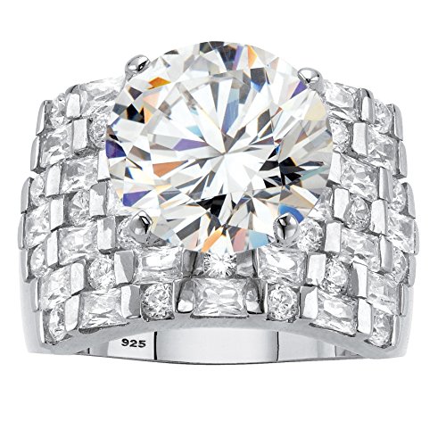 Platinum over Sterling Silver Round and Baguette Cubic Zirconia Channel-Set Wide Ring Size 7