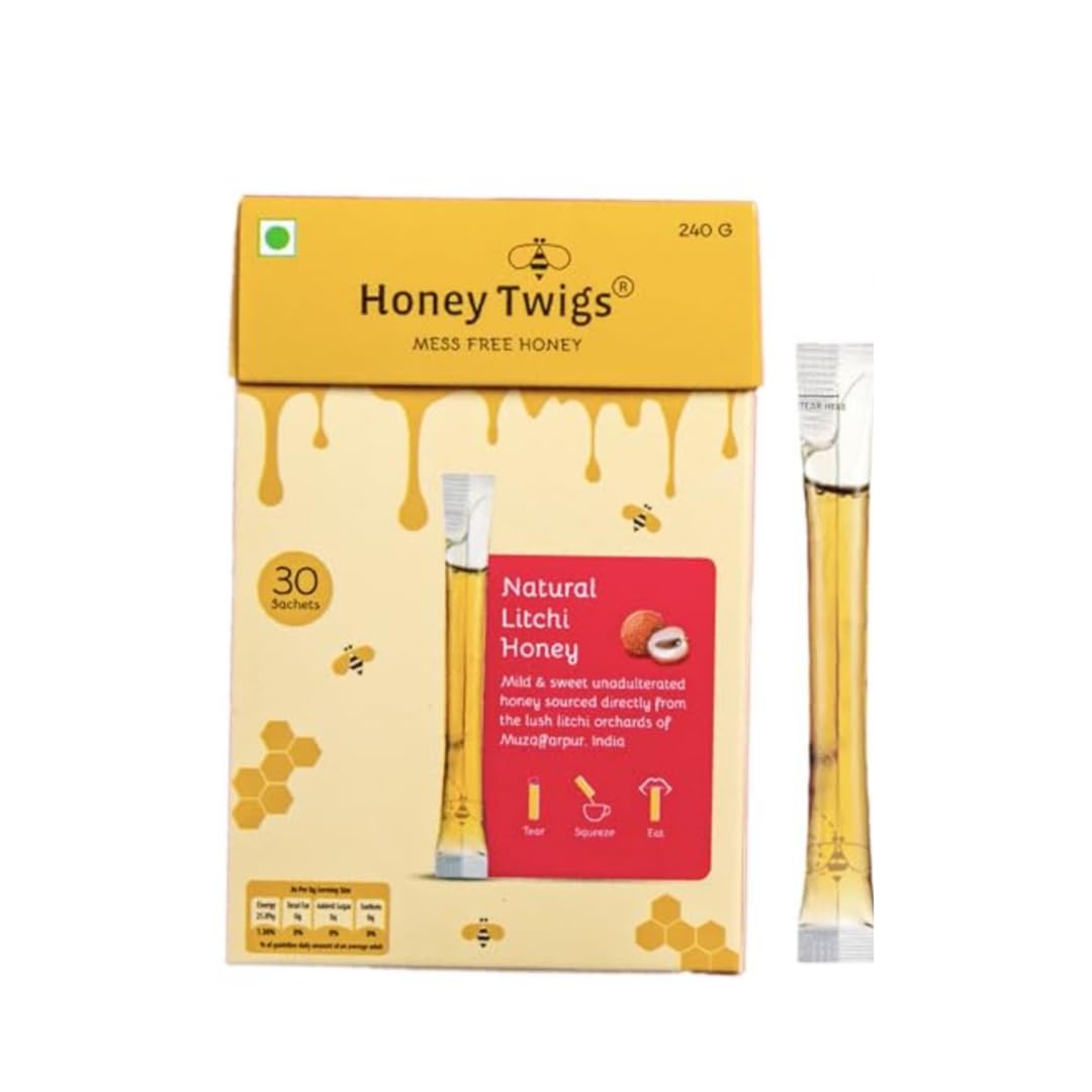 Honey Twigs Litchi Honey 240g Pack |30 Sachets on-the-go energy | For enhanced Immunity | Mess-Free Honey Twigs