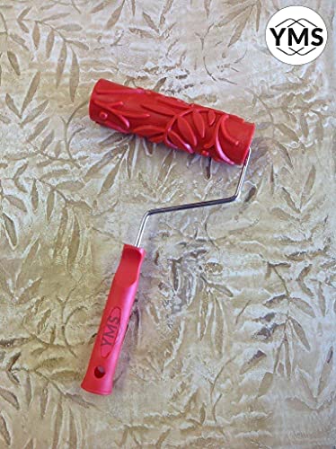 Image of YMS Leaf Pattern Rubber Roller with Handle, DIY Painting Tool Household Wall Art for Home Decoration (7 inch, Blue /Red)