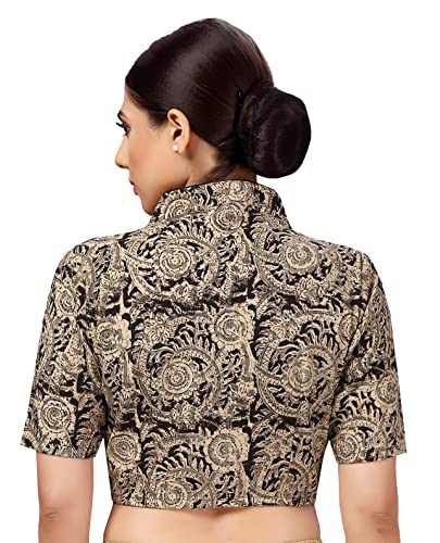 Image of Studio Shringaar Women Cotton Kalamkari Printed with Elbow Length Sleeves Readymade Saree Blouse