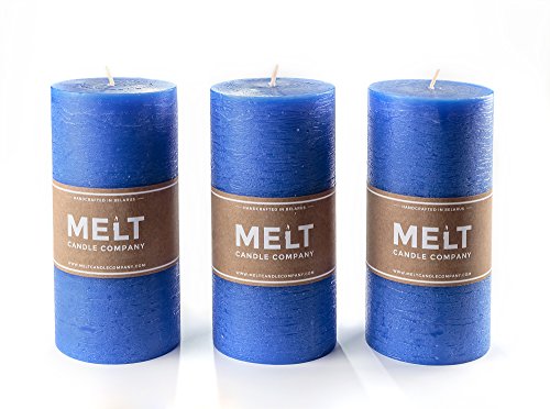 Melt Candle Company Set of 3 Blue Pillar Candles 3" x 6" Navy Unscented Dripless for Weddings Home Decoration Relaxation Spa Church - Thumbnail 3