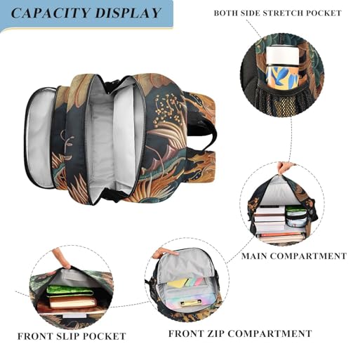 Green Dragon Vintage Flower Kids School Backpack for Boys Girls, 17 Inch Large Kids Backpack Boys Elementary School, 6-12 Y4