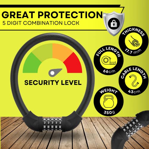 JIMJOOS Heavy Duty Bike Locks, 5-Digit Combination Cable Bicycle Locks, Waterproof Motorbike Locks - Image 2