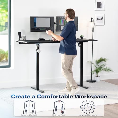 Image of VIVO Black 71 x 30 in Standing Desk, DESK-KIT-1B6-P3B-71 | Electric, Holds 220 lbs, Sit Stand, Height Adjustable, Cable Tray, Full-Size Mouse Pad, Office Furniture, Black Frame