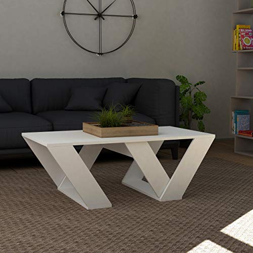 JV Home Pipra Collection - Mesa auxiliar grande de 43 pulgadas con bandeja elegante | Mesa auxiliar rectangular moderna para sala de estar (blanco)