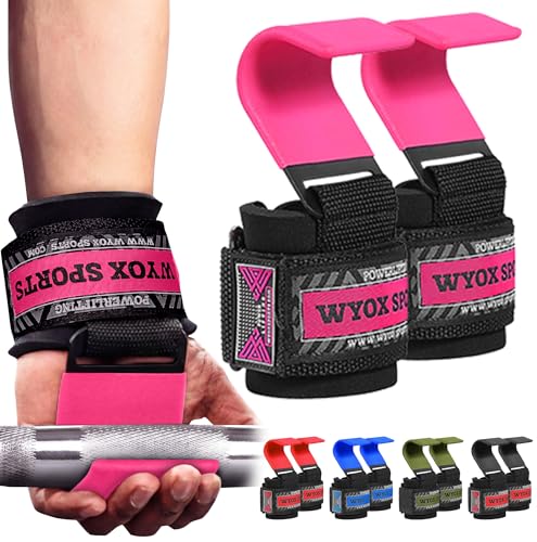 Image of WYOX Weight Lifting Hooks for Men & Women - Heavy Duty Gym Hooks with 8mm Padded Wrist Support Grips to Lift Heavier, Reduce Grip Fatigue & Improve Performance for Deadlifts, Pull Ups & Rows, Pair of 2
