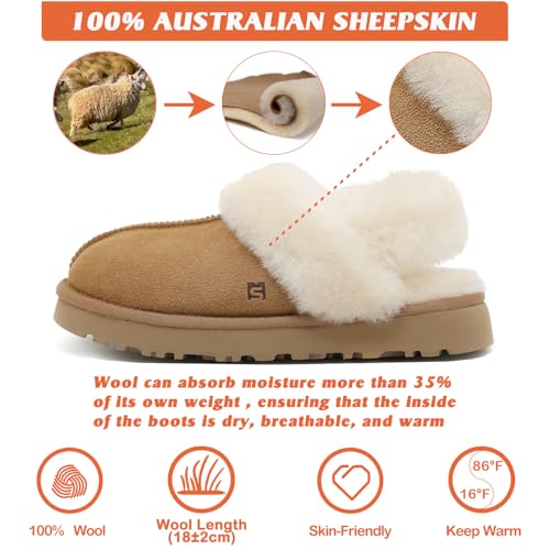 MelSyd Fuzzy House Slippers for Women: 100% Australian Sheepskin - Secure Fit Footwear with Heel Straps - Comfortable in Winter Wearing Indoor/Outdoor - Gift for Birthday/Christmas2