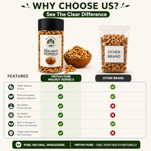 Image of PRITHVI PURE Walnuts Kernels 500 Gram | Natural Crunchy & Nutritious | Akhrot Without Shell | Rich in Omega-3, Protein & Antioxidants | Gluten-Free | Ideal for Snacking, Baking & Cooking