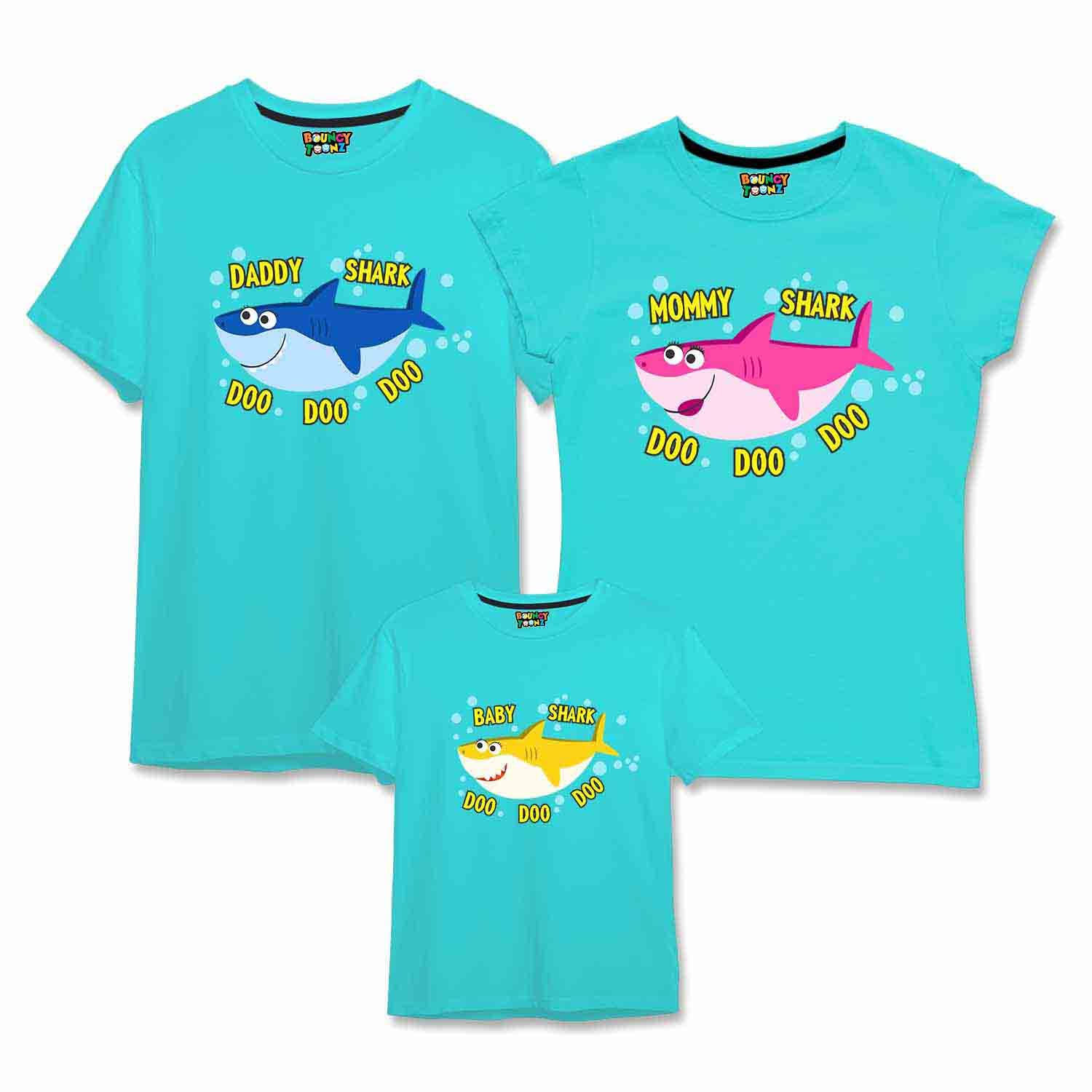 Family T Shirts for 4 - Husband Wife Son Daughter Birthday Matching Dress - Regular Fit Cotton Round Neck Half Sleeve(Family-Shark)-image-42