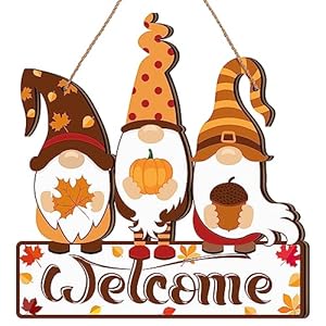 Fall Welcome Door Sign Autumn Gnomes Wooden Hanging Sign Thanksgiving Pumpkin Home Sign Maple Leaves Decorative Door Hanger for Front Door Decor Farmhouse Vintage Wall Decor for Home Harvest