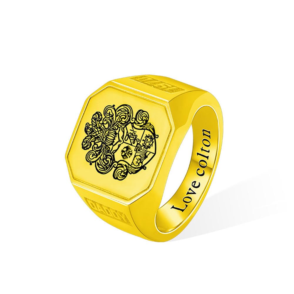 Individueller quadratischer Schul-Logo-/Familienwappen-Ring für Männer und Frauen aus Sterlingsilber 925 mit personalisiertem Bild, Text oder Namen. Siegelringe für Absolventen, Väter und Ehemänner