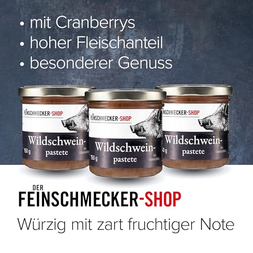 Der Feinschmecker Wildschweinpastete Cranberrys 150g I Hochwertiges Wildschweinfleisch I Mit Madeira & Sahne verfeinert