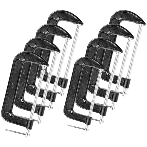 MYFAMIREA 8 Pcs C Clamp 8 Inch Heavy Duty Steel C Clamp Set Cast Iron Frame Sliding T-Handle More Stability Massive Clamps for Woodworking Welding Building Automotive Applications (Black)