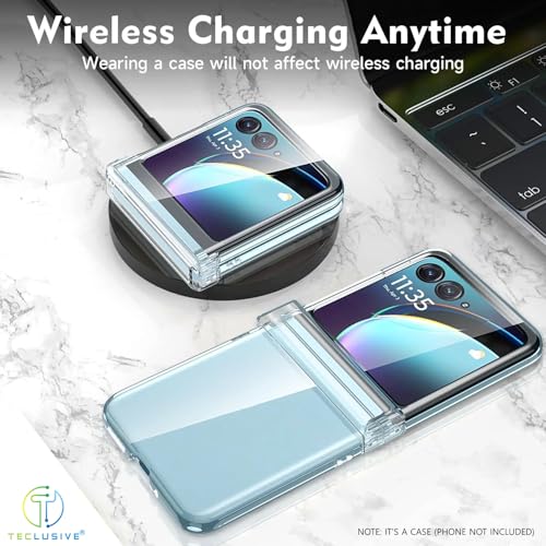 Image of T TECLUSIVE Hard Shell Transparent Crystal Clear Case Compatible for Moto Razr 60 /50 with Hinge Protection | Lifetime Non Yellowing Clear Case Plastic Cover for Razor 60 50 (Not for Ultra Model)