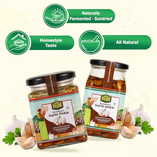 Image of THE LITTLE FARM CO Garlic Pickle - Lehsun ka Achar (400g) | Less Oil Mustard Base Homestyle Garlic Pickles with Jaggery | No Added Preservatives & Flavours | Traditional Recipe