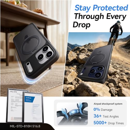 Image of CASEKOO Ultra-Magnetic Stand for iPhone 17 Pro Max Case [Military Drop Protection] [Compatible with MagSafe] Shockproof Translucent Matte Slim Ring for iPhone 17 Pro Max Phone Case 6.9 inch, Black