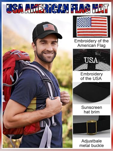 Image of 4Pcs USA Hats for Men Patriotic Hat Embroidered American Flag Baseball Cap | Classic USA Hat & USA Cap Set | 100% Cotton | American Flag Hats for Men Women | Adjustable Baseball Cap for Daily Wear
