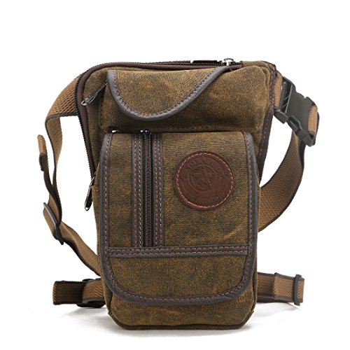 Hebetag Drop Leg Bag Canvas Thigh Pouch for Men Women Tactical Military Motorcycle Bike Cycling Multi-pocket Waist Fanny Pack Travel Hiking Climbing Outdoor Pocket Coffee