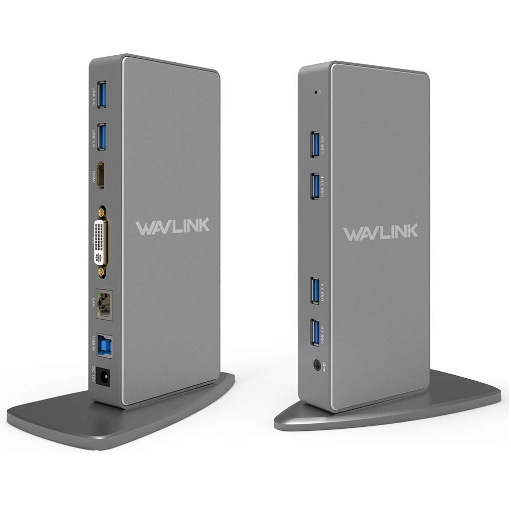 WAVLINK Docking Station Dual Monitor, Displaylink Laptop Docking Station with 6 X USB 3.0 Ports, 1 X