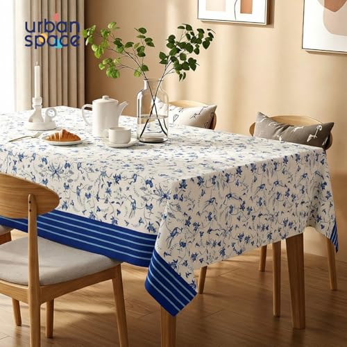 Image of Urban Space Table Cover for Dining 6 Seater, Water, Dust and Stain Resistant Dining Table Cloth for 6 Seater, Anti Skid Cover Cloth for Center Table, Home Decor (Melody Ivory- 52 inchx92 inch)