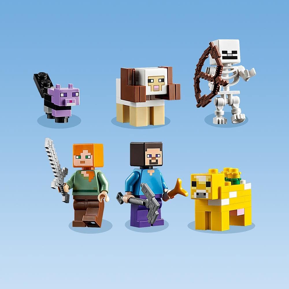 LEGO Minecraft The First Adventure 21169 Hands-On Minecraft Playset; Fun Toy Featuring Steve, Alex, a Skeleton, Dyed Cat, Moobloom and Horned Sheep, New 2021 (542 Pieces)