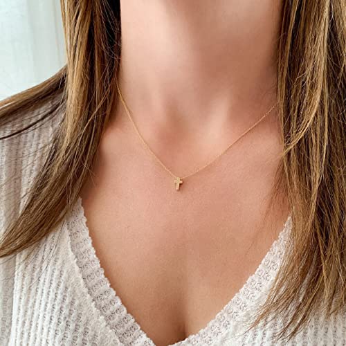 18K Gold Plated Sideways Cross Necklace for Women Stainless Steel Dainty Tiny Cross Pendant Necklace Minimalist Simple Jewelry4