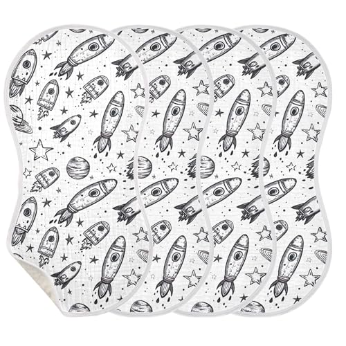 xigua Spaceships Baby Burp Cloths for Newborn Boys and Girls 4 Pack, Soft & Absorbent Cotton Baby Burp Cloth, Baby Washcloths, Newborn Towel, Burp Rags3