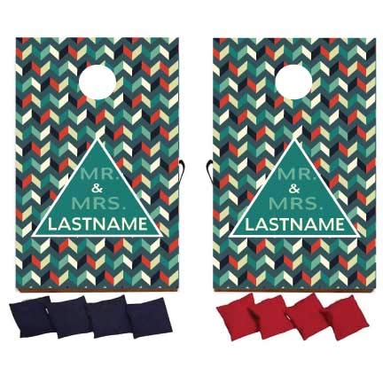 VictoryStore Custom Wedding Bag Toss Game - Custom Wedding Cornhole - Personalized Mr and Mrs Last Name Zig-Zag (Green)