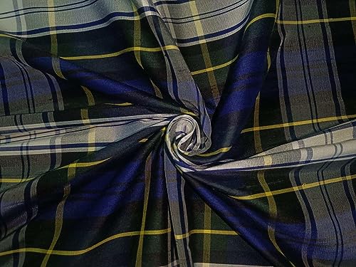 Soie Dupion 100% bleu jaune blanc plaid écossais 137cm DUPC77