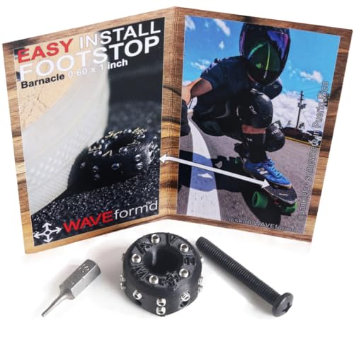 Barnacle Footstop for Longboard Skateboard, Downhill or Surfskate (Assembled Kit w/Hardware & Tool, Black + Silver Metal Studs, Low Barrel 0.60in)