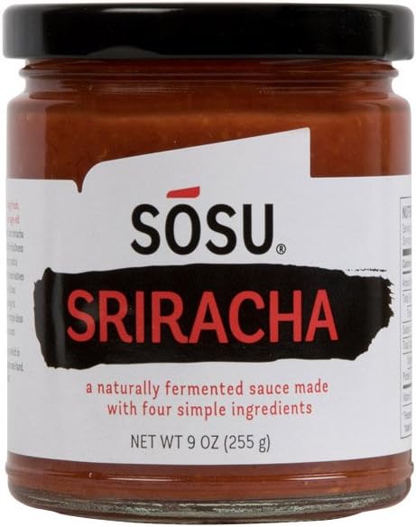 Sosu White Label Sriracha - 9 oz jar of naturally fermented sriracha sauce with four simple ingredients, non-GMO, organic peppers
