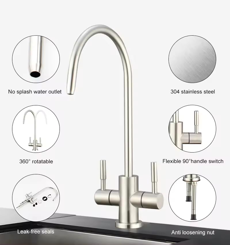 Image of B BACKLINE Stainless Steel 304 Grade 2 in 1 Ro Water Purifiers Tap /Faucet | Double Water Inlet Tap, Filter Water Tap & Kitchen Normal Water Tap | 360 Rotatable Ro Drinking Water Filter (Brushed)