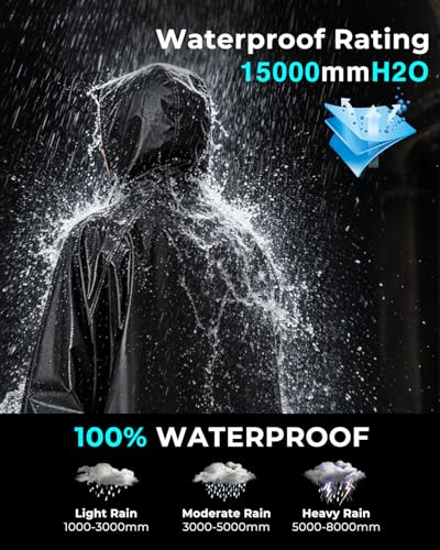 Image of ISABRELLA Long Rain Coat for Men Waterproof, 15000mm H₂O Durable Oxford Unisex Raincoat with Adjustable Wide Brim Hood, Foldable Gloves & Double Zipper for Hiking, Motorcycle Riding