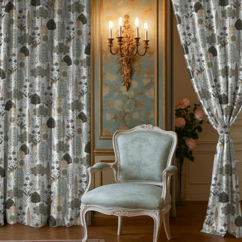 Image of LINENWALAS Pichwai Printed 100% Blackout Curtains for 7 Feet Door Set of 2 Panels, Thermal Insulated, Noise Reducing Luxury Drapes, Heritage Art Inspired Premium Curtains for Living Room (White)
