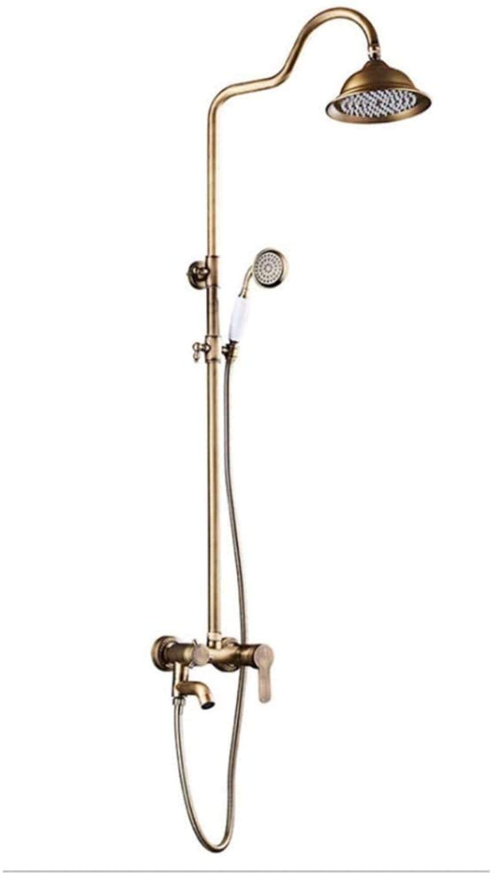 Aycdl Bronze Shower Head European And Retro Brushed Copper Hot And Cold Shower Set Brass Shower Faucet 10 Inch Round Top Spray Shower System 3 Modes Double Lift Interesting Lif