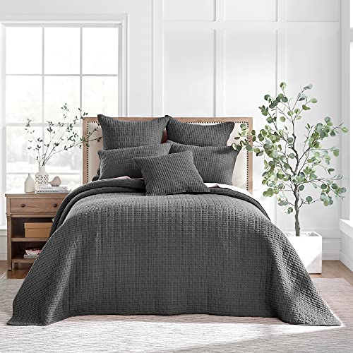 Image of Levtex Home Mills Waffle Full Bedspread Set (100x104in) with 2 Pillow Shams (26x20in) - Charcoal - 100% Cotton Full Size Bedspread Set - Lightweight, Soft, Pre-Washed
