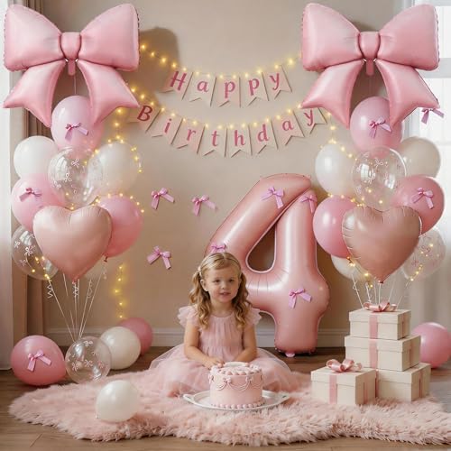 Image of 4th Birthday Decorations for Girl,Pink 4 Balloons for Party Decorations