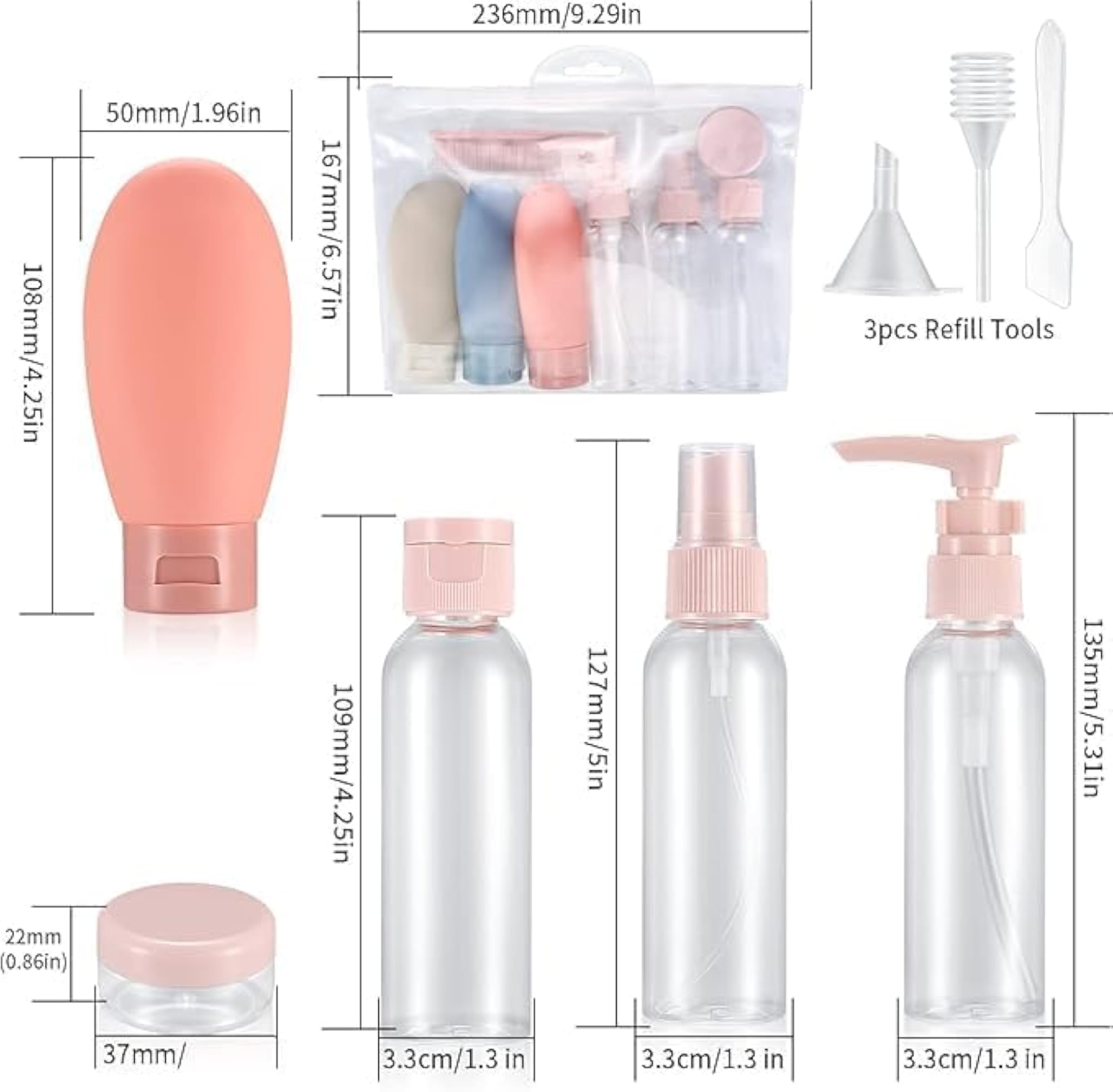 11 Pcs Travel Bottle Kit for Toiletries, Leak Proof