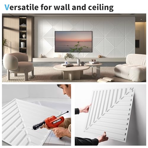 Art3d 12-Pack Drop Ceiling Tiles 2x2 FT, PVC 3D Textured Panels for Interior Wall Decor Living Room Bedroom Office, 24x24 Inch, White by Art3d - Image 8