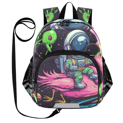 Astronaut Flamingo Space Dark Toddler Harness Backpack for Boys Girls 3-6 Years Kids Backpack with Anti Lost Safety Leash Baby Protection Backpack for Preschool Travel Walking