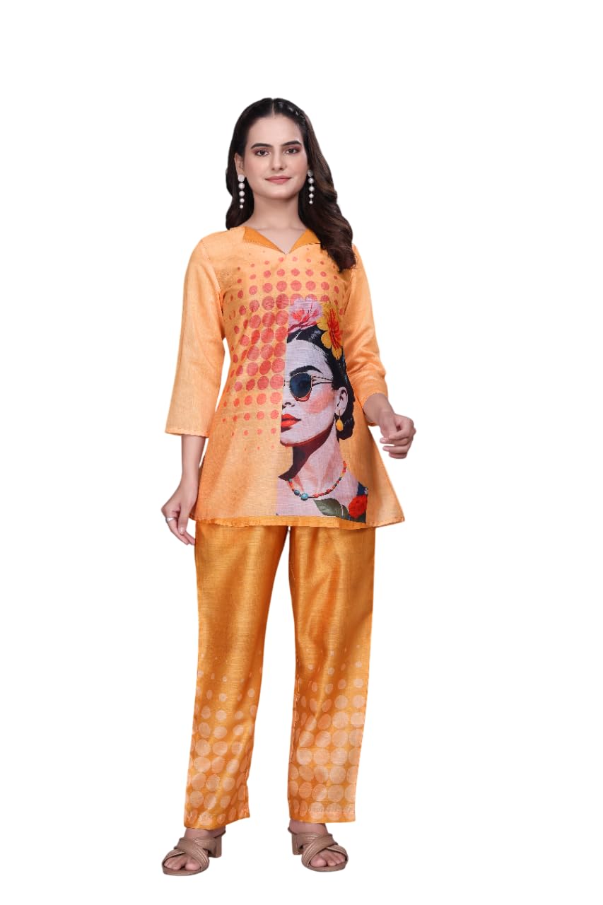 Ensemble ethnique orange avec impression numérique haute définition - 6