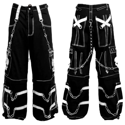 Gothic Black Skull Hunter Zip Off Pants Black & White Alternative Punk Rock Emo Trouser Pant/USA