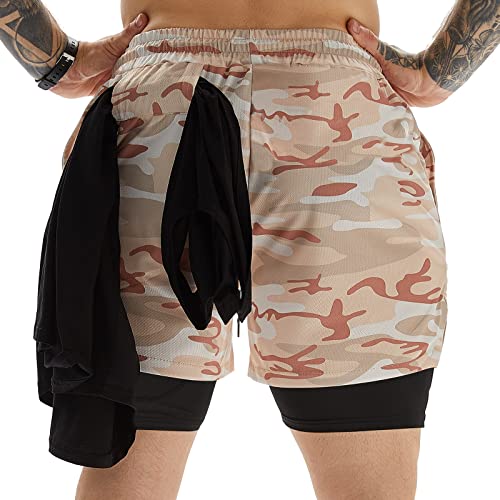 Image of JWJ Men's 2 in 1 Workout Running Shorts 7 Inch Lightweight Athletic Gym Shorts with Compression Liner