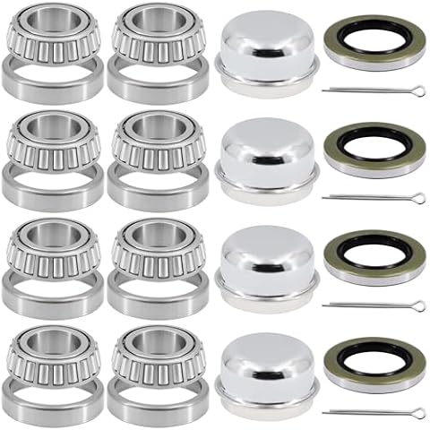 Ruikarhop 4 Set Fits for 1" Axles Trailer Wheel Hub L44643/L44610 Bearings Kit, with 12192TB Seal OD 1.980'', Dust Cover and Cotter Pin, Rotary Quiet High Speed and Durable Cover