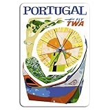 Descubra Portugal: Vuele con TWA Vintage Travel Art metal wall signs Métal Rétro pour 12x8 inch/30x20cm
