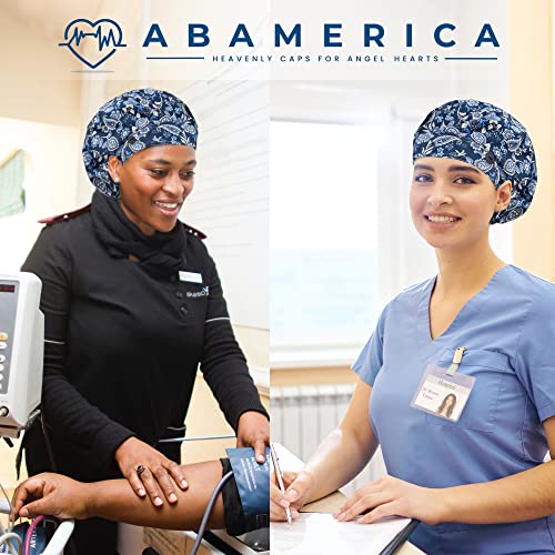 Image of ABAMERICA Bouffant Caps with Button and Sweatband, Adjustable Scrub Caps for Women Men, One Size Multi Color