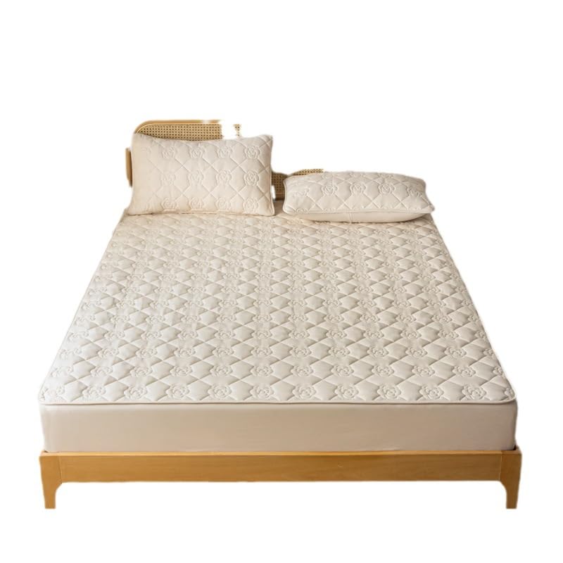 FCLDESHOP Todas Las Medidas,Colcha De Bolsillo Extra Profunda Impermeable Acolchada Engrosada, Sábanas De Cama con Barrera Orina para Habitación De Niños Mayores, Gris Claro A, 120X200cm (3 Piezas)
