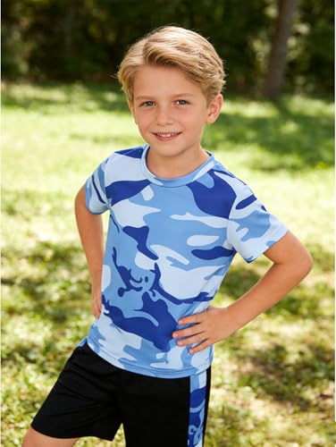 Image of Boys Shorts Set 4 Pieces Athletic Outfits Short Sleeve Tee Shirt and Summer Shorts Set 3-12Y